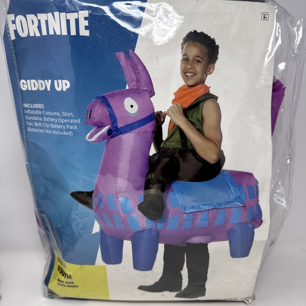 Fortnite Giddy Up Blow Up Lama Youth Costume Inflatable Purple Halloween Tested